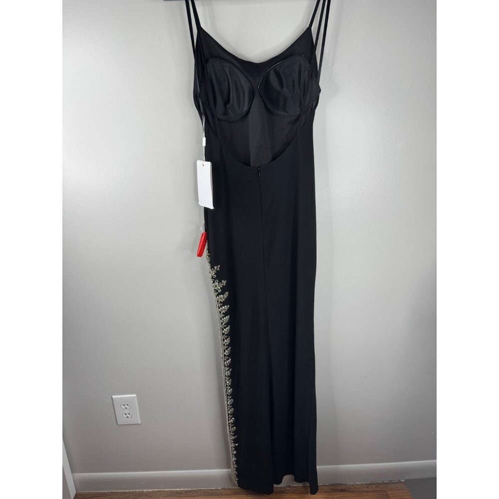 MAC DUGGAL Black Maxi DRESS Size 2 Rhinestone Side Slit Cami Bodycon 42002 New - Picture 8 of 8
